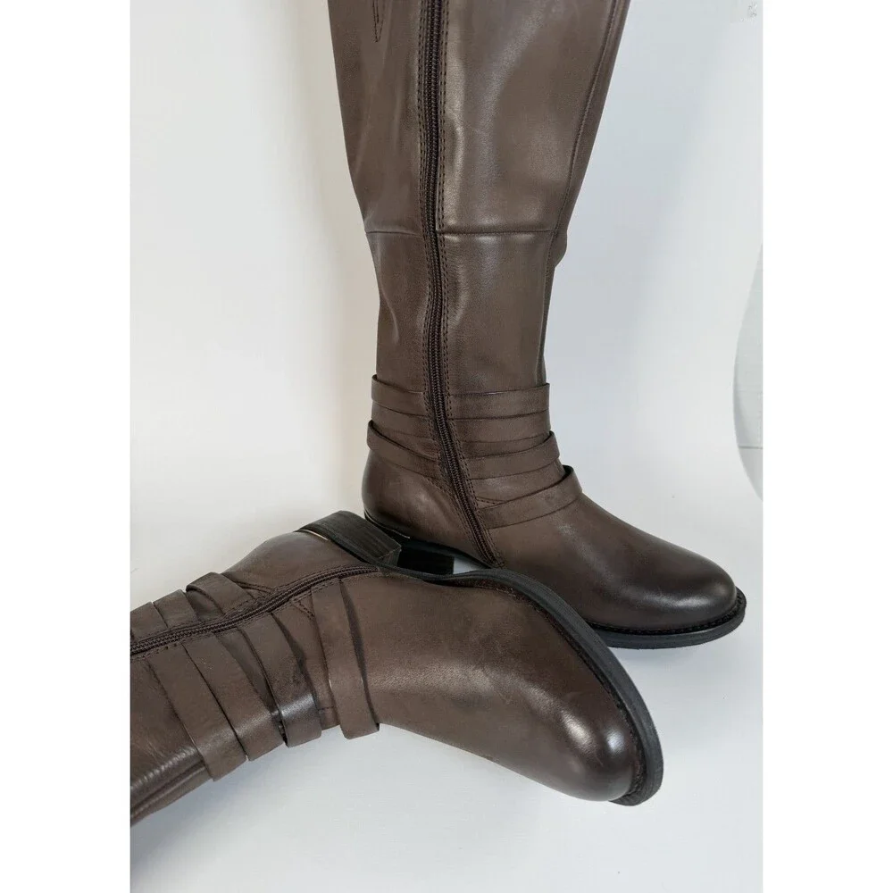 Steve Madden Boots Womens Size 8 Brown Albany Knee High Zip Equestrian Low Heel
